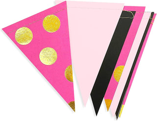 Girl's Birthday Polka Dot Paper Flag Banner in Rose Pink & Black(33Ft) 5