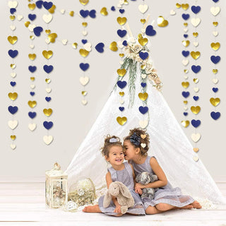 Love Heart Garland in Navy Blue, Gold & White (52Ft) 5