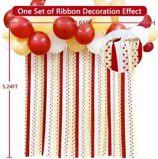 Romantic Balloons and Ribbon Streamers Backdrop with Hearts in Red and Beige (46pcs) 5