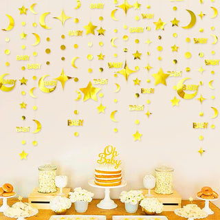 Baby Shower Gold 'Baby' Garland with Stars, Moon & Circle Dots (75ft) 5