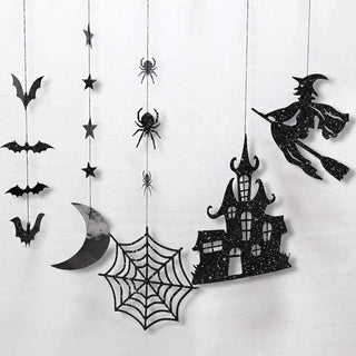 Halloween Glitter Clearance Gothic Witch Hanging Banner Party Supplies (15 Pcs)
