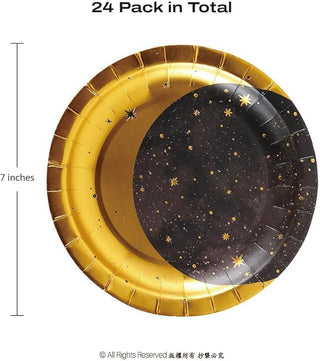 Gold Metallic Foil Star and Moon Paper Party Plates (24 Pcs)