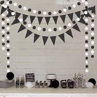 Black White Triangle Flag Banner with Circle Dots Garland (2 Pcs)