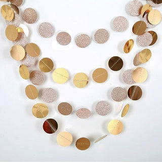 Glitter Champagne Gold Decorations Paper Circle Dots Garland (52Ft)