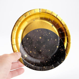 Gold Metallic Foil Star Moon Party Plates (48 Pcs)