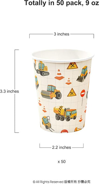 Construction Truck Cups Birthday Party Supplies (50 Pcs)