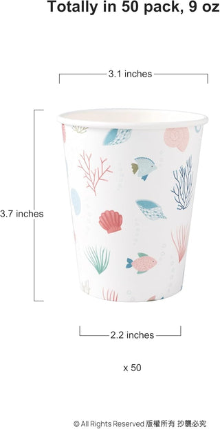 Mermaid Themed Sea Animals Prints Paper Cup (50pcs)