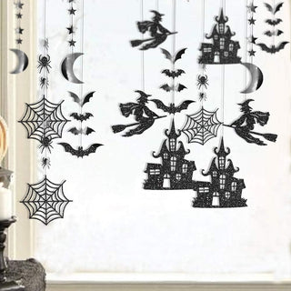 Halloween Glitter Clearance Gothic Witch Hanging Banner Party Supplies (15 Pcs)
