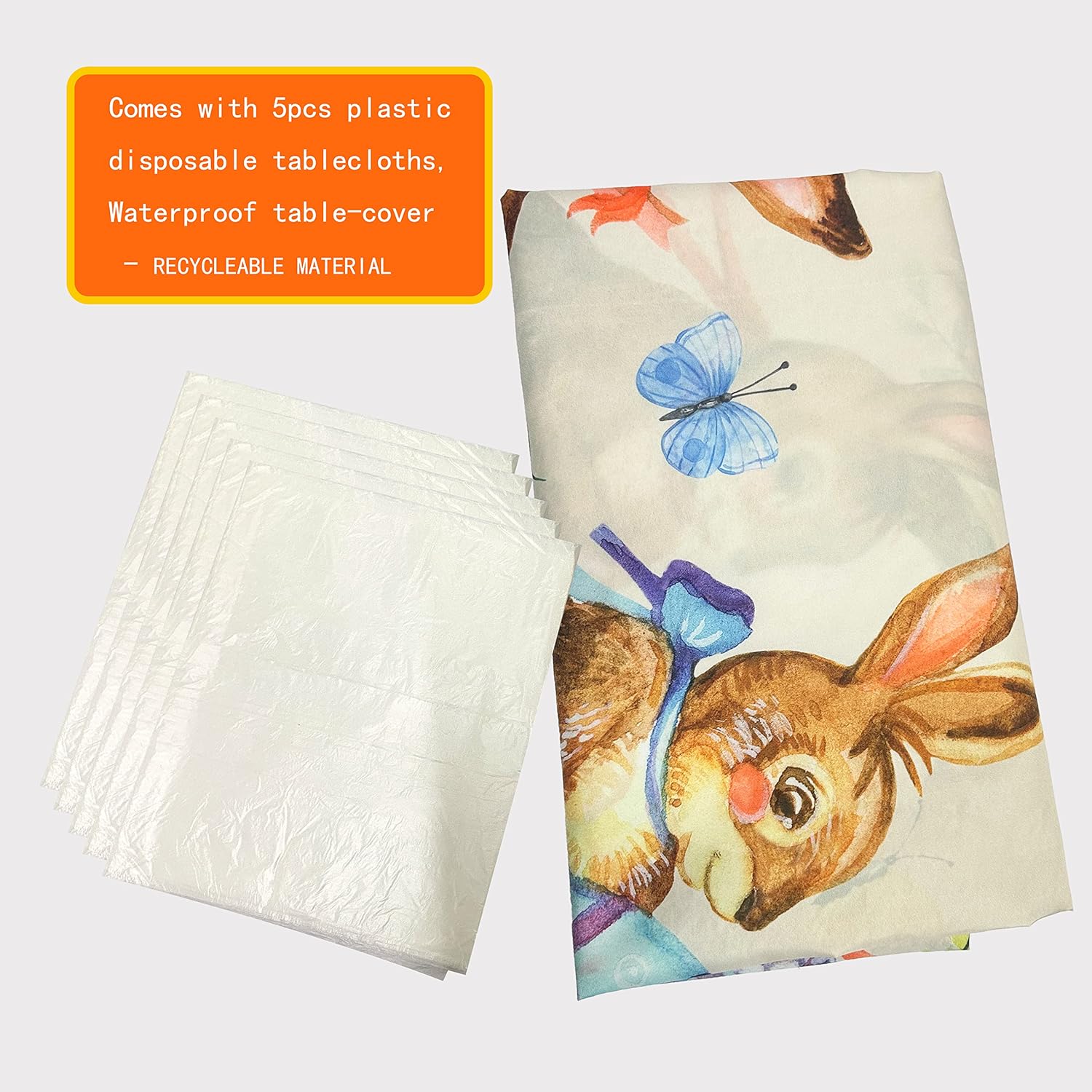 Easter Tablecloth 2-Pack - Disposable Bunny & Eggs Design For Party Decorations