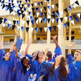 Grad Party Triangle Flag Banner in Navy Blue, Black & Silver(30Ft) 4