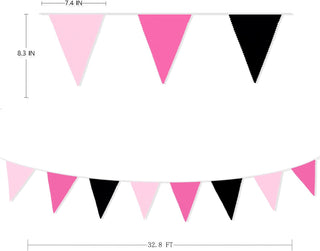 Hot Pink and Black Fabric Triangle Flag Banner (32Ft) 6