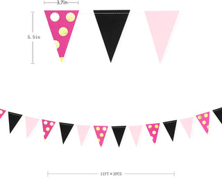 Girl's Birthday Polka Dot Paper Flag Banner in Rose Pink & Black(33Ft) 6