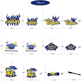 19Pcs Navy Blue and Gold Graduations Decorations Ornaments Grad Congrats 6