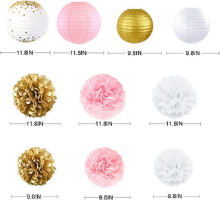 Flowers Pom Pom Paper Lanterns Kit  Gold and Pink (41 Pcs)   5