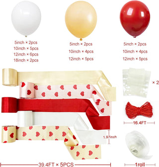 Romantic Balloons and Ribbon Streamers Backdrop with Hearts in Red and Beige (46pcs) 6