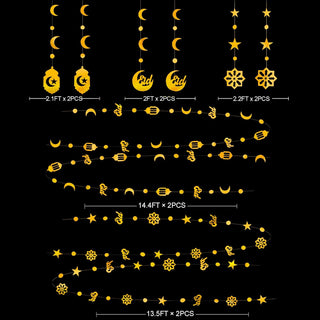 Ramadan Eid Mubarak Garland with Moons, Dots and Lanterns in Gold 6