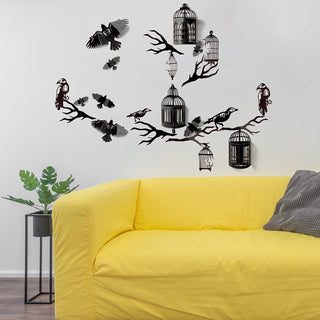 3D Glitter Black Crow & Cage Wall Sticker Halloween Decorations 5