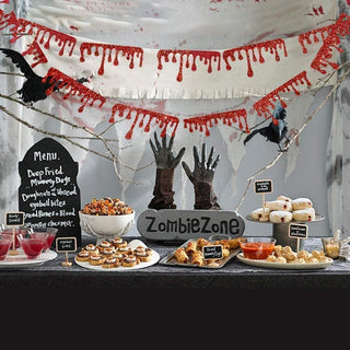 Red glitter blood-drop garland banner, two strands with dripping motif