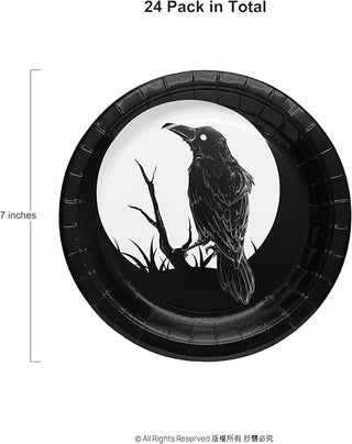 Halloween Gothic Crow and Moon Paper Plates (24 Pcs)
