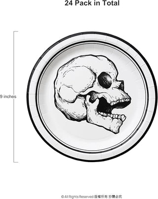 Gothic Skull Halloween Paper Plates (24 Pcs)