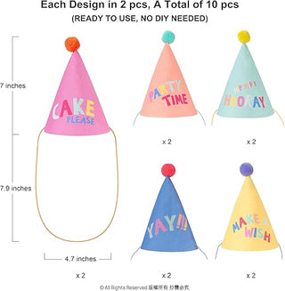 Rainbow Party Hats with Pom Pom (10 Pcs)