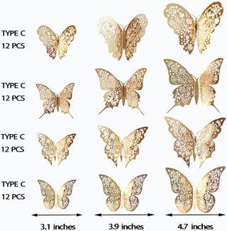 3D Hollow-out Gold Paper Butterflies Wall Stickers (48Pcs)