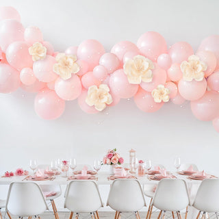 Pastel Pink Balloon Garland Arch Kit with Pearls and Paper Flowers (109 Pcs)