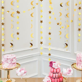 Gold star and moon window curtain garland with dangling strips
