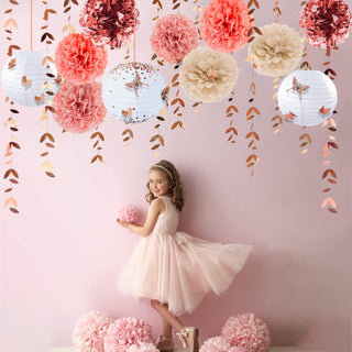 Nextin Party Pink & Gold Party Decorations Set – Pom Poms & Lanterns For Bridal Shower, Barbie Theme Wedding, Or Birthday