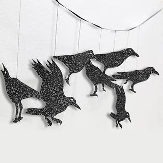 3D Glitter Black Crow & Cage Wall Sticker Halloween Decorations (24 Pcs)