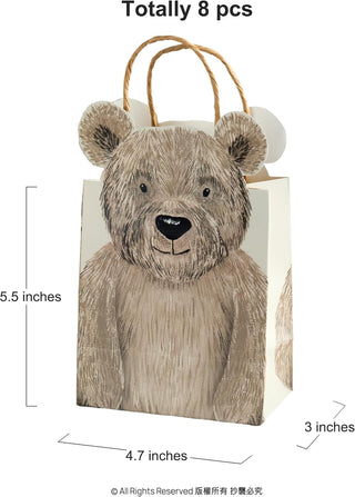 Brown Bear Gift Bags Cute Woodland Themed Party Decorations (8 Pcs)