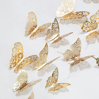 3D Hollow-out Gold Paper Butterflies Wall Stickers (48Pcs)