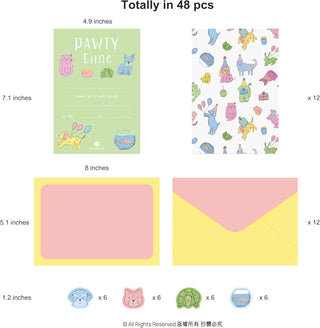 Pet Party Invitation Cards with Envelope and Stickers Set (12Pcs)
