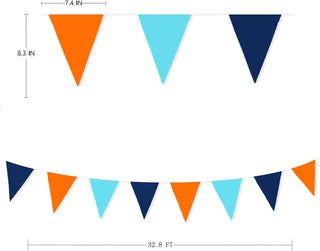 Nautical Theme Party Decor Flag Banner in Navy Blue & Orange (32Ft) 6