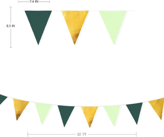 Pennant Bunting Flags in Green and Gold 32ft 7