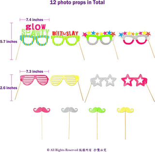 12pcs Neon Theme Birthday Photo Booth Props  2