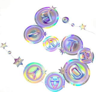 Iridescent Galaxy Happy Birthday Banner Moon Star (2 Pcs)