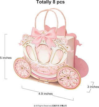 Pink carriage-shaped gift bag dimensions 4.9 in x 5 in x 3 in, set of 8