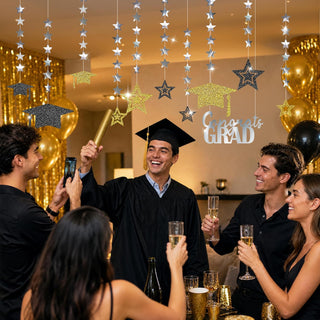 Gold, Silver and Black Graduation Cap Banners (13pcs)