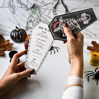 Halloween Party Invitations with Skeleton and Coffin (12 Sets)