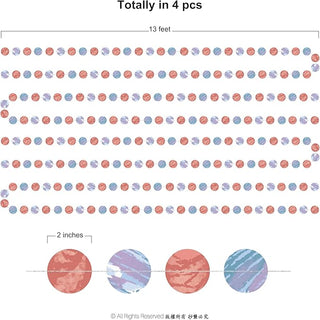 Blue and pink oval circle garland, 13-foot strands, 4-piece set layout