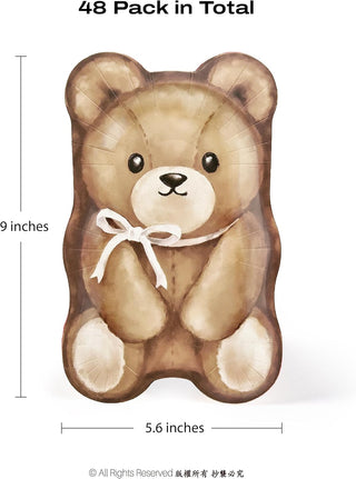 Brown Stuffed Bear Shaped Paper Plates (48 Pcs)