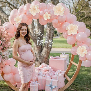 Pastel Pink Balloon Garland Arch Kit with Pearls and Paper Flowers (109 Pcs)