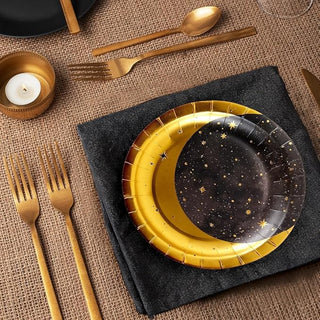 Gold Metallic Foil Star and Moon Paper Party Plates (24 Pcs)
