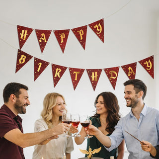 Burgundy Wizard Medieval Gold Happy Birthday Banner (2 Pcs)