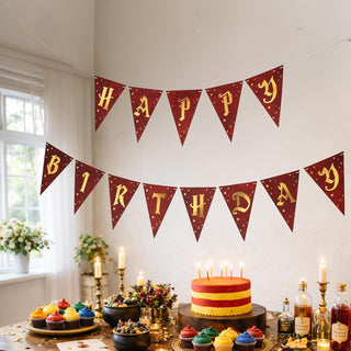 Burgundy Wizard Medieval Gold Happy Birthday Banner (2 Pcs)