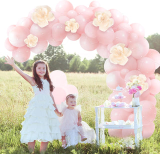 Pastel Pink Balloon Garland Arch Kit with Pearls and Paper Flowers (109 Pcs)