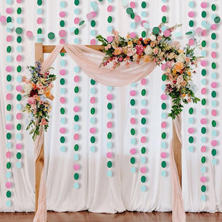Soft Blue Rose Pink Dark Green Circle Garlands (4 Pcs)