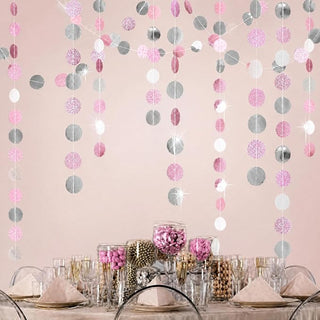 Bridal Shower Circle Garlands in Glitter Pink & Metallic Silver (4pcs)