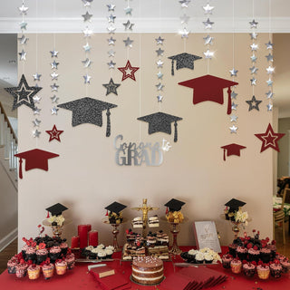 Black and Burgundy Graduation Caps Banners (13 Pcs)